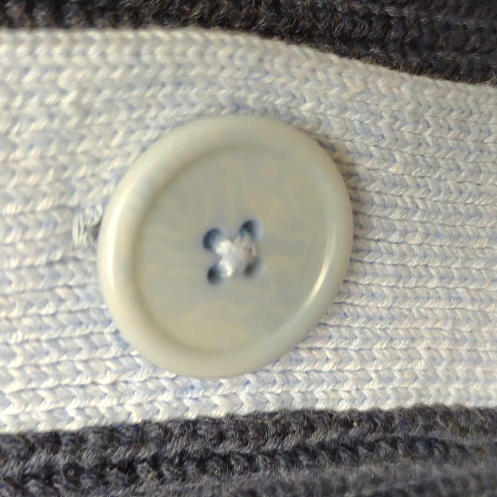 Talbots Women's Pima Cotton Blue Colorblock Shaker Stitch LS V-Neck Cardigan - Picture 3 of 8